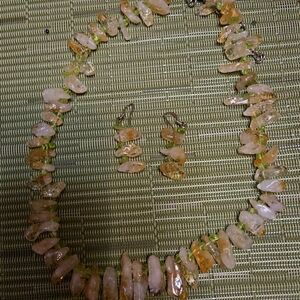 Gold and Amber Crystal Necklace and Earrings